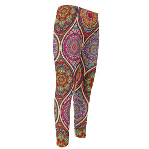 Oval Bohemian Mandala Patchwork Print Men's Compression Pants