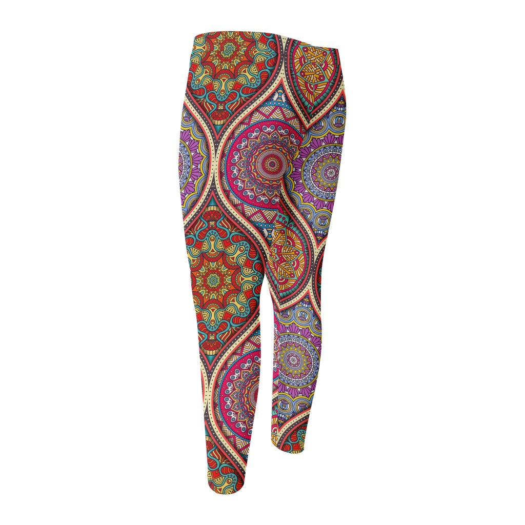 Oval Bohemian Mandala Patchwork Print Men's Compression Pants