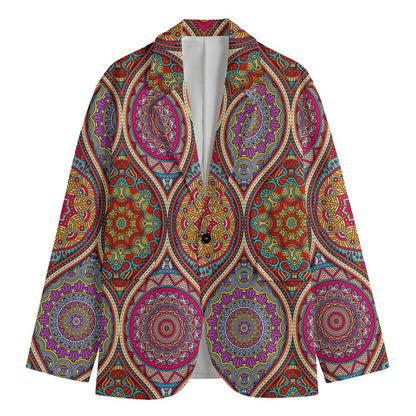 Oval Bohemian Mandala Patchwork Print Men's Cotton Blazer