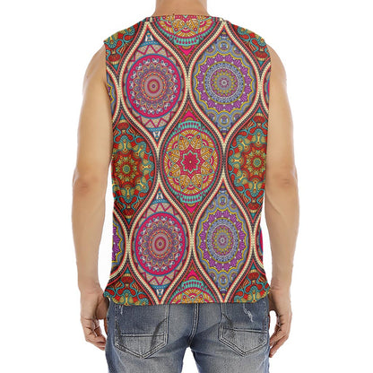 Oval Bohemian Mandala Patchwork Print Men's Fitness Tank Top