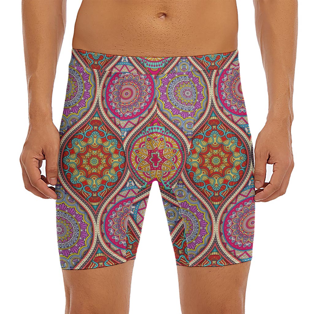 Oval Bohemian Mandala Patchwork Print Men's Long Boxer Briefs