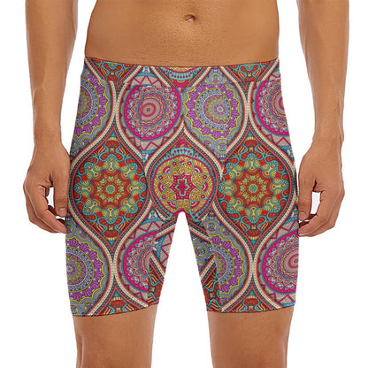 Oval Bohemian Mandala Patchwork Print Men's Long Boxer Briefs
