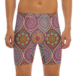 Oval Bohemian Mandala Patchwork Print Men's Long Boxer Briefs