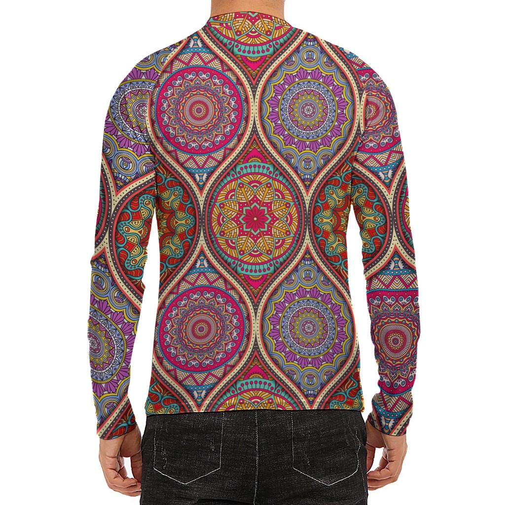 Oval Bohemian Mandala Patchwork Print Men's Long Sleeve Rash Guard