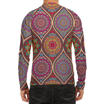 Oval Bohemian Mandala Patchwork Print Men's Long Sleeve Rash Guard