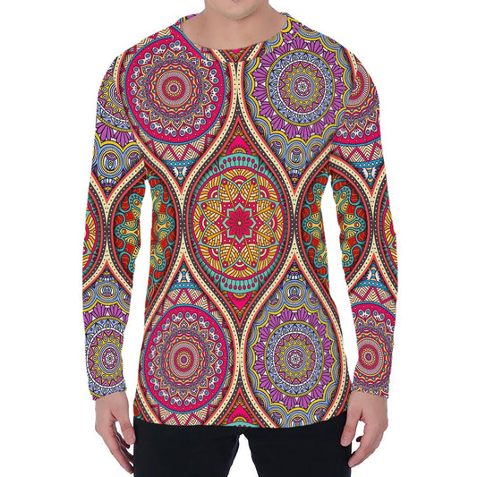 Oval Bohemian Mandala Patchwork Print Men's Long Sleeve T-Shirt