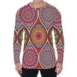 Oval Bohemian Mandala Patchwork Print Men's Long Sleeve T-Shirt