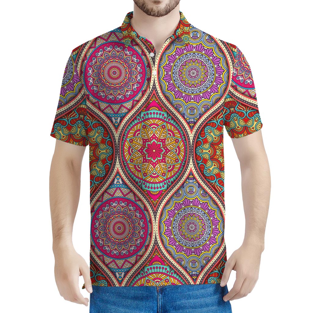 Oval Bohemian Mandala Patchwork Print Men's Polo Shirt