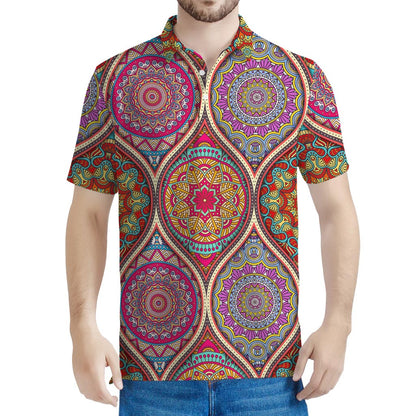Oval Bohemian Mandala Patchwork Print Men's Polo Shirt