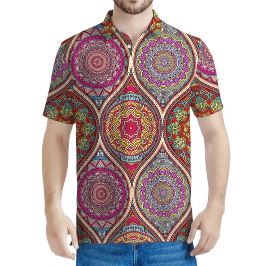 Oval Bohemian Mandala Patchwork Print Men's Polo Shirt