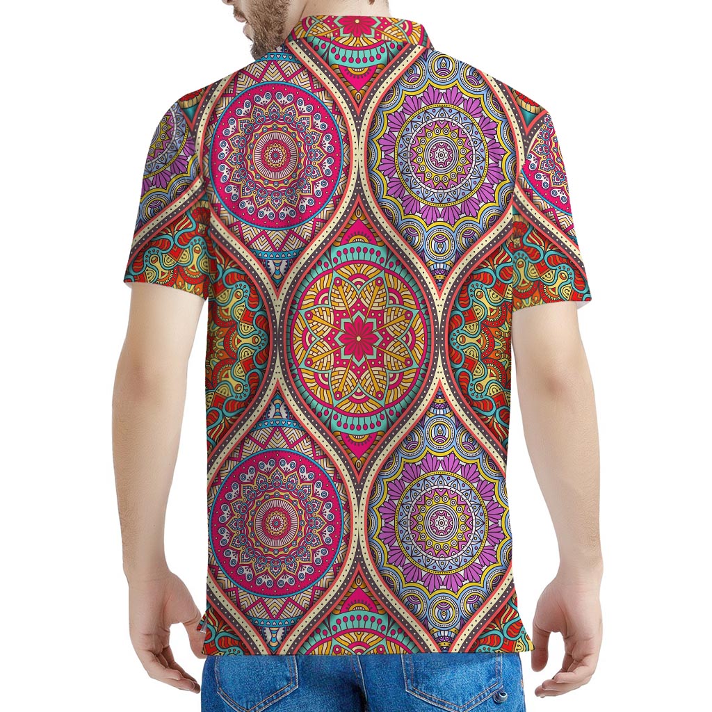 Oval Bohemian Mandala Patchwork Print Men's Polo Shirt
