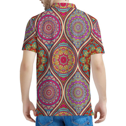 Oval Bohemian Mandala Patchwork Print Men's Polo Shirt