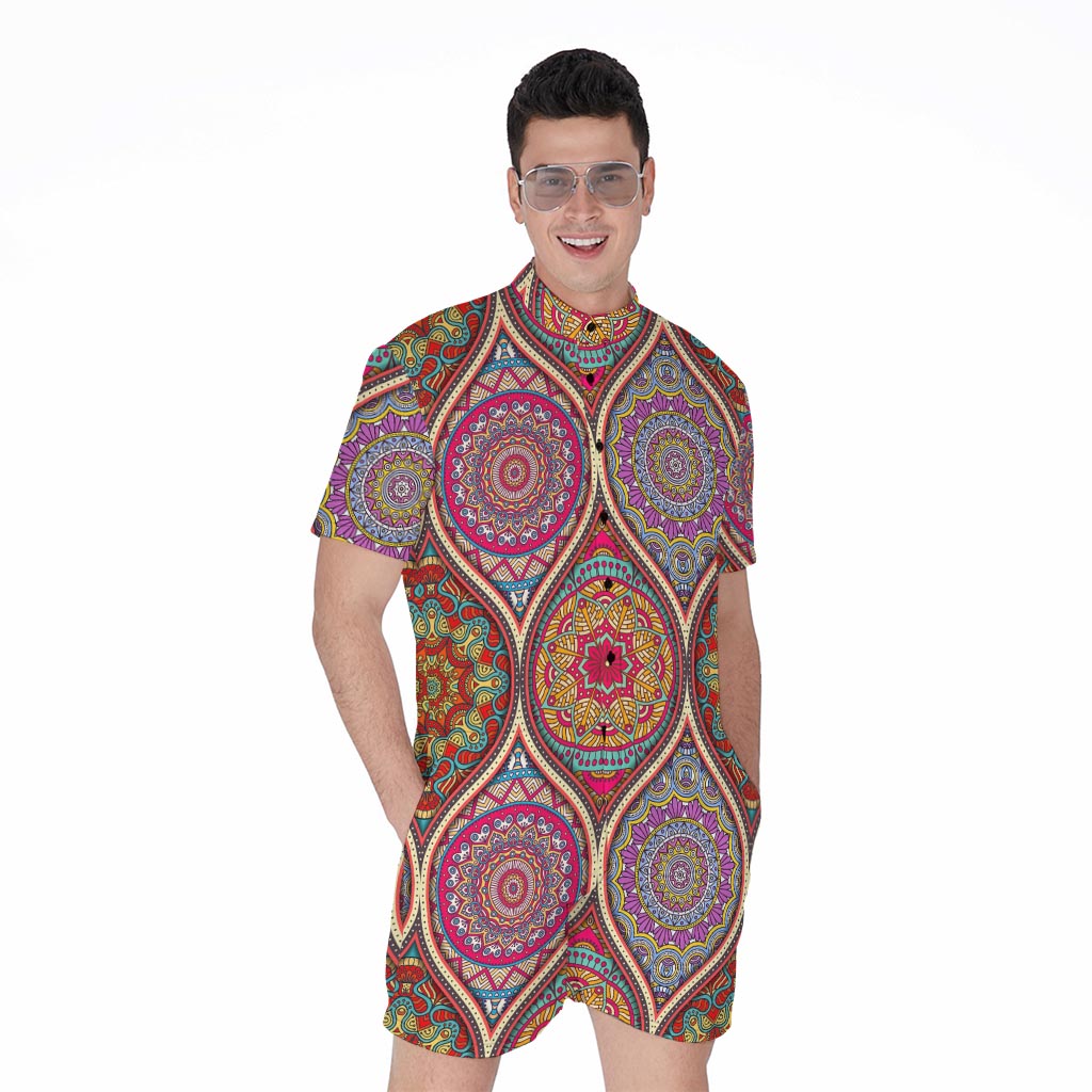 Oval Bohemian Mandala Patchwork Print Men's Rompers