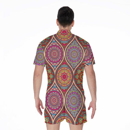 Oval Bohemian Mandala Patchwork Print Men's Rompers