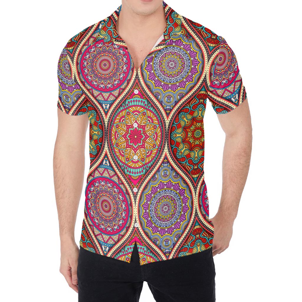 Oval Bohemian Mandala Patchwork Print Men's Shirt