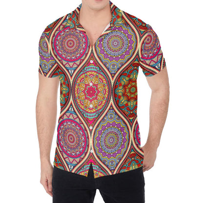Oval Bohemian Mandala Patchwork Print Men's Shirt