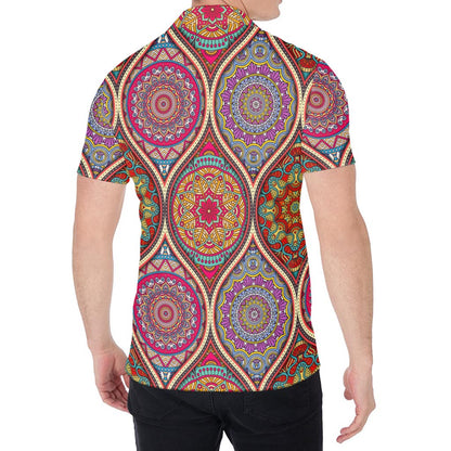 Oval Bohemian Mandala Patchwork Print Men's Shirt