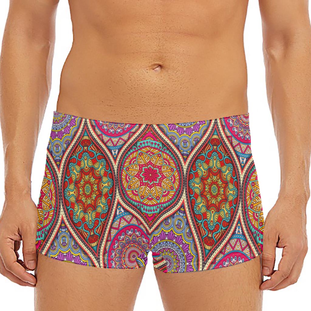 Oval Bohemian Mandala Patchwork Print Men's Short Boxer Briefs