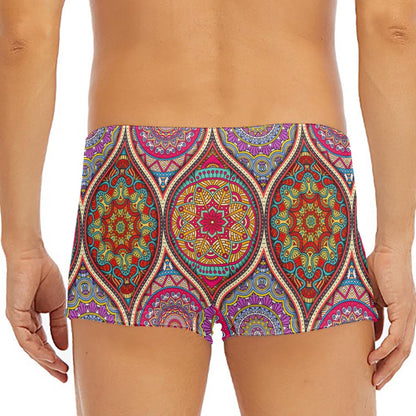 Oval Bohemian Mandala Patchwork Print Men's Short Boxer Briefs