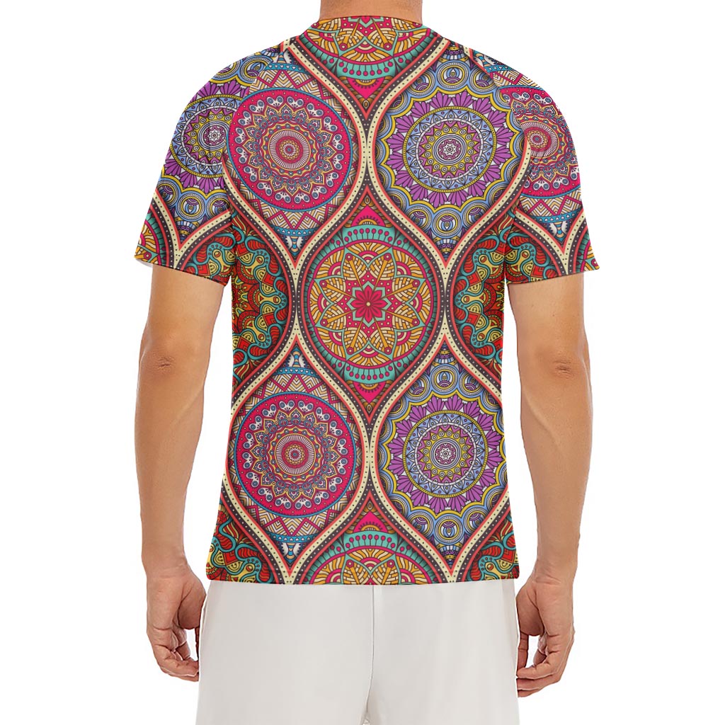 Oval Bohemian Mandala Patchwork Print Men's Short Sleeve Rash Guard