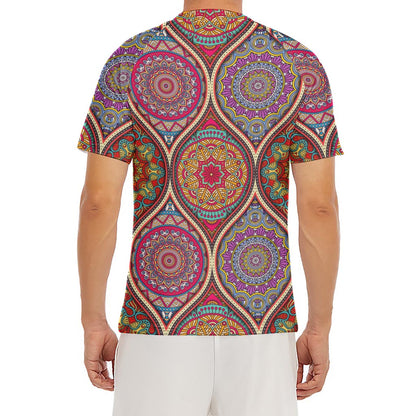 Oval Bohemian Mandala Patchwork Print Men's Short Sleeve Rash Guard