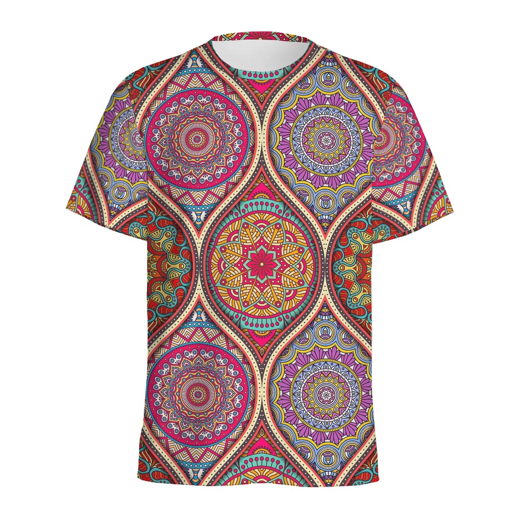 Oval Bohemian Mandala Patchwork Print Men's Sports T-Shirt