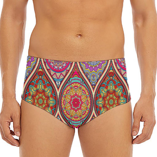 Oval Bohemian Mandala Patchwork Print Men's Triangle Swim Briefs