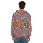 Oval Bohemian Mandala Patchwork Print Men's Velvet Pullover Hoodie