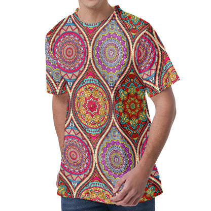 Oval Bohemian Mandala Patchwork Print Men's Velvet T-Shirt