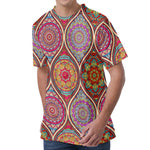 Oval Bohemian Mandala Patchwork Print Men's Velvet T-Shirt