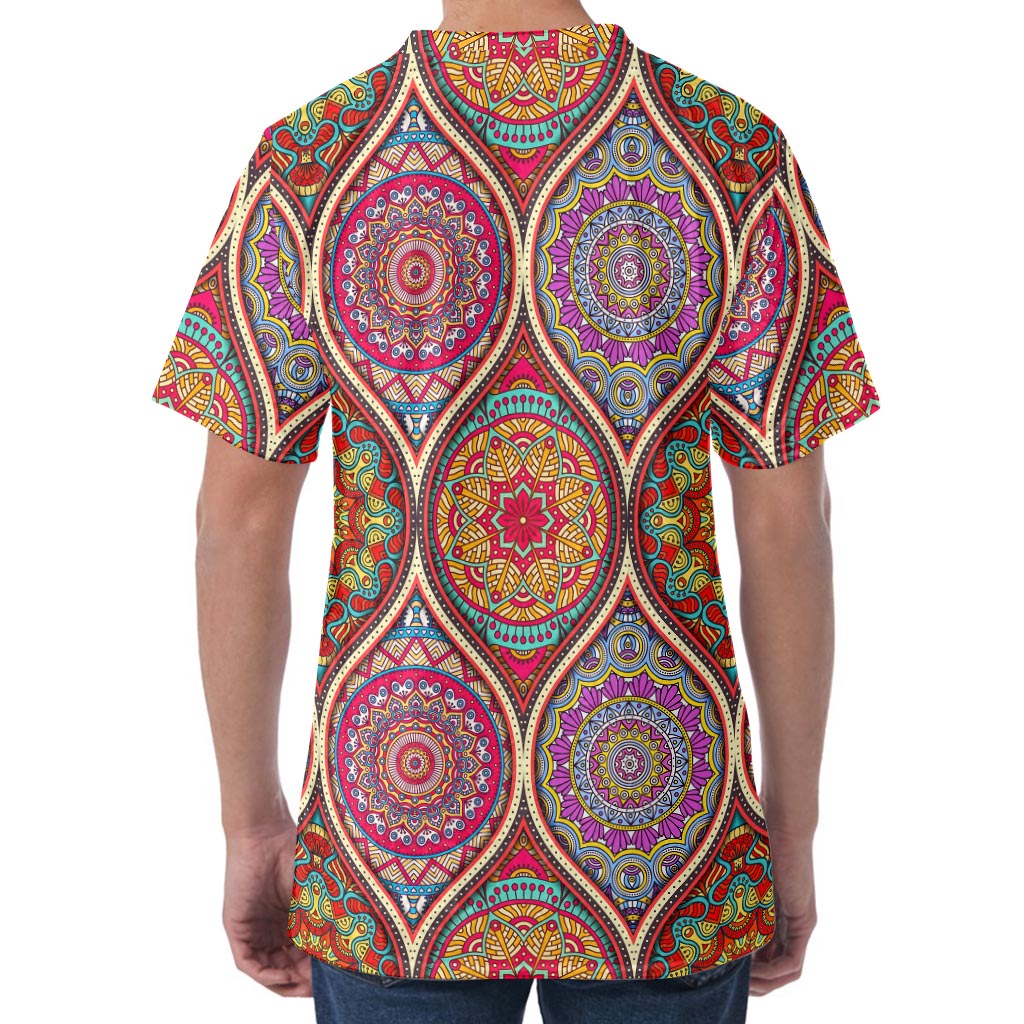 Oval Bohemian Mandala Patchwork Print Men's Velvet T-Shirt