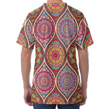 Oval Bohemian Mandala Patchwork Print Men's Velvet T-Shirt