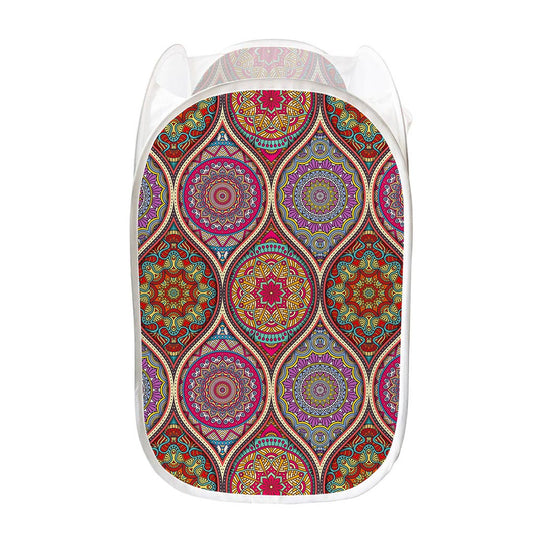 Oval Bohemian Mandala Patchwork Print Mesh Laundry Hamper