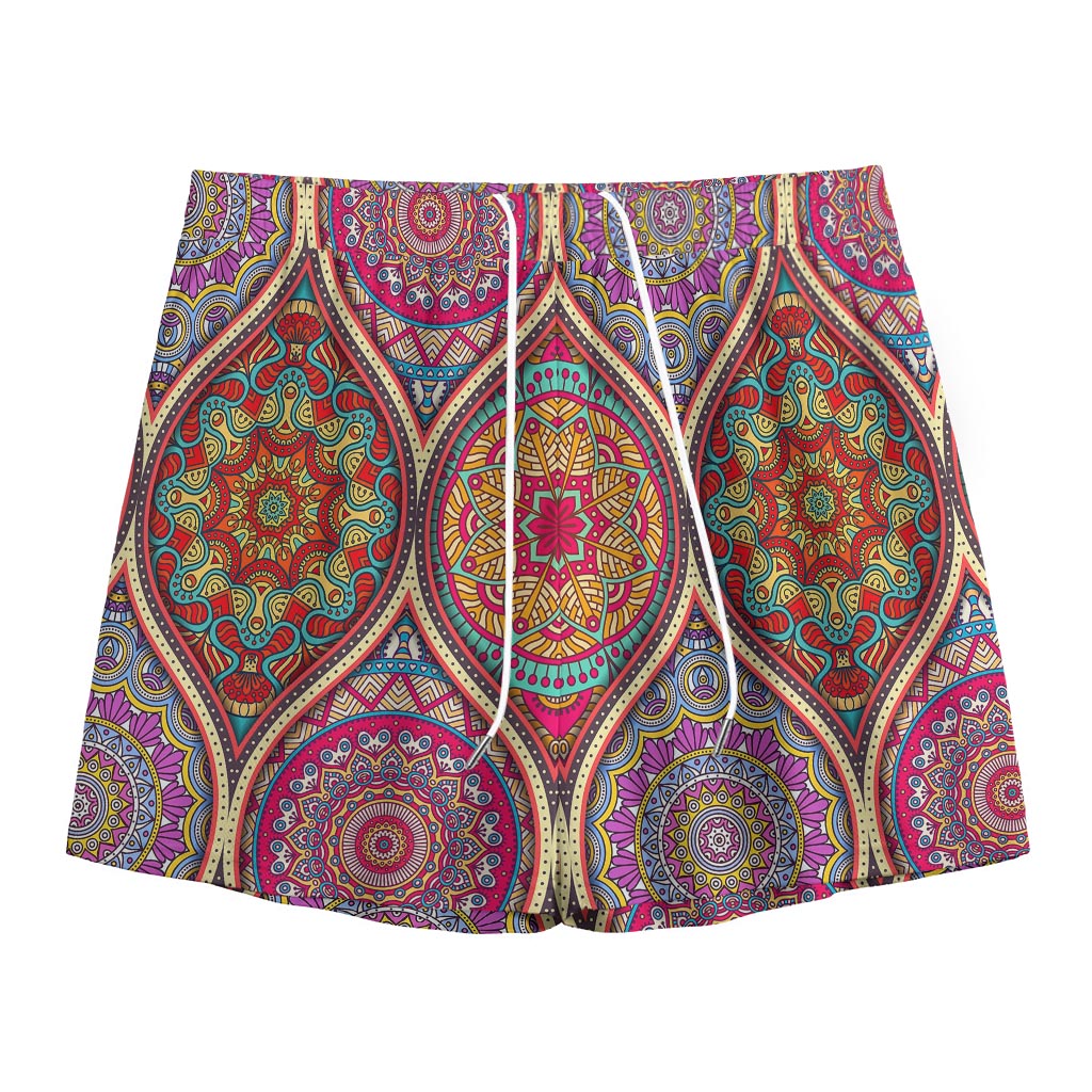 Oval Bohemian Mandala Patchwork Print Mesh Shorts