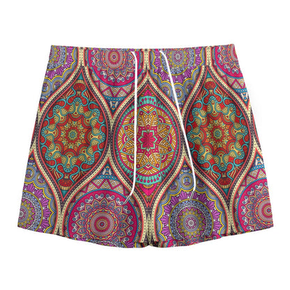 Oval Bohemian Mandala Patchwork Print Mesh Shorts