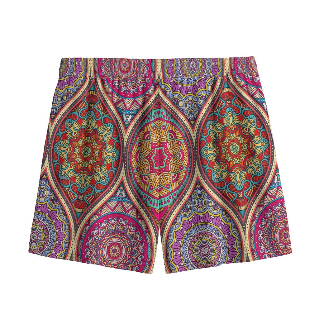 Oval Bohemian Mandala Patchwork Print Mesh Shorts