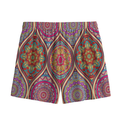 Oval Bohemian Mandala Patchwork Print Mesh Shorts
