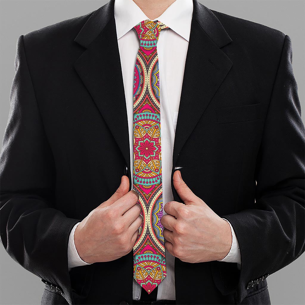 Oval Bohemian Mandala Patchwork Print Necktie