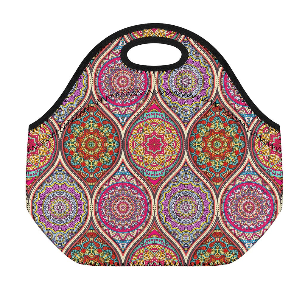 Oval Bohemian Mandala Patchwork Print Neoprene Lunch Bag