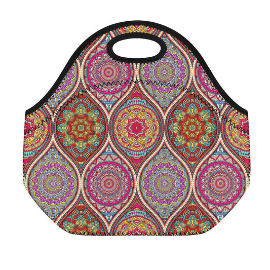 Oval Bohemian Mandala Patchwork Print Neoprene Lunch Bag
