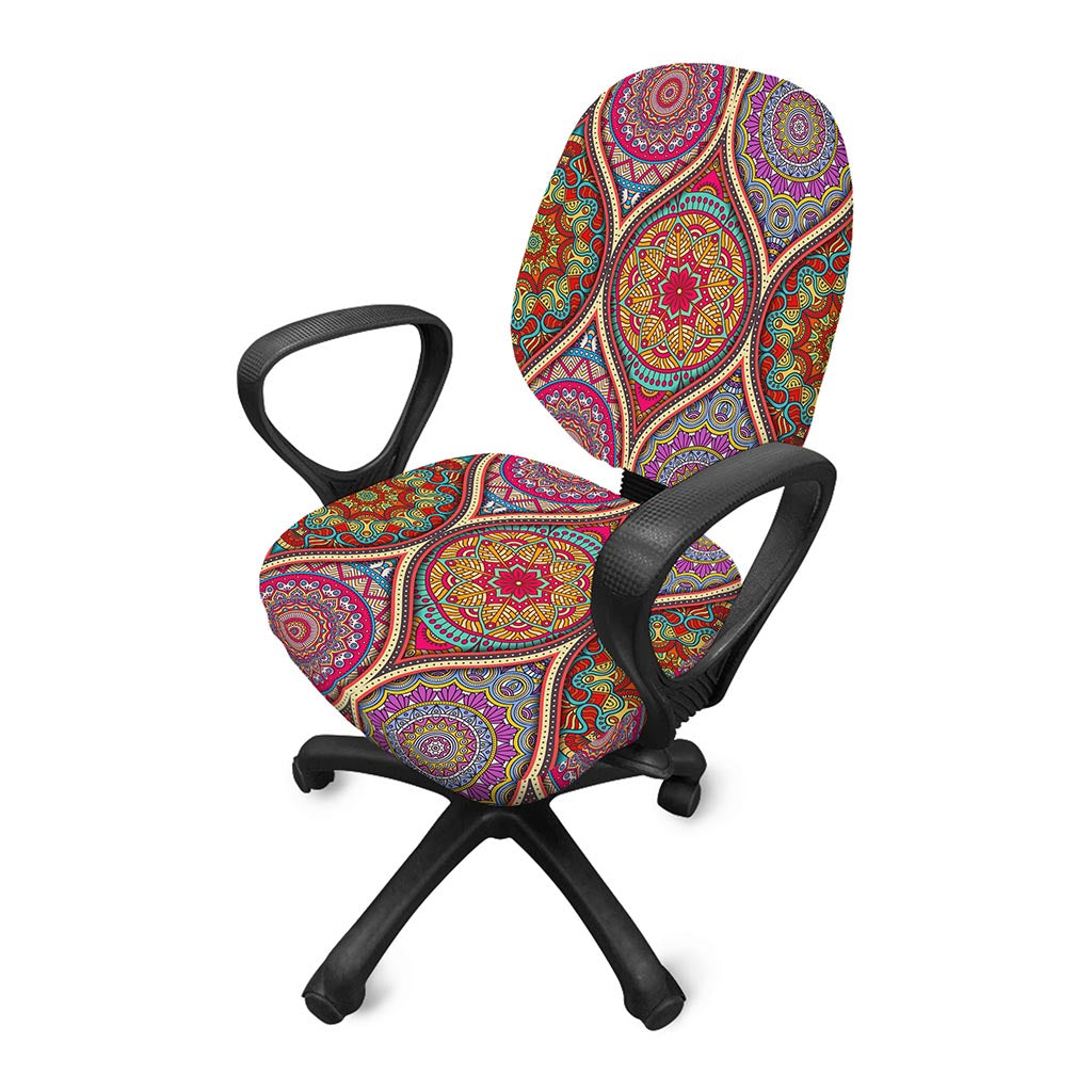 Oval Bohemian Mandala Patchwork Print Office Chair Cover