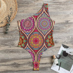 Oval Bohemian Mandala Patchwork Print One Shoulder Bodysuit