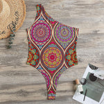 Oval Bohemian Mandala Patchwork Print One Shoulder Bodysuit