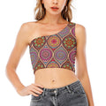 Oval Bohemian Mandala Patchwork Print One Shoulder Crop Top