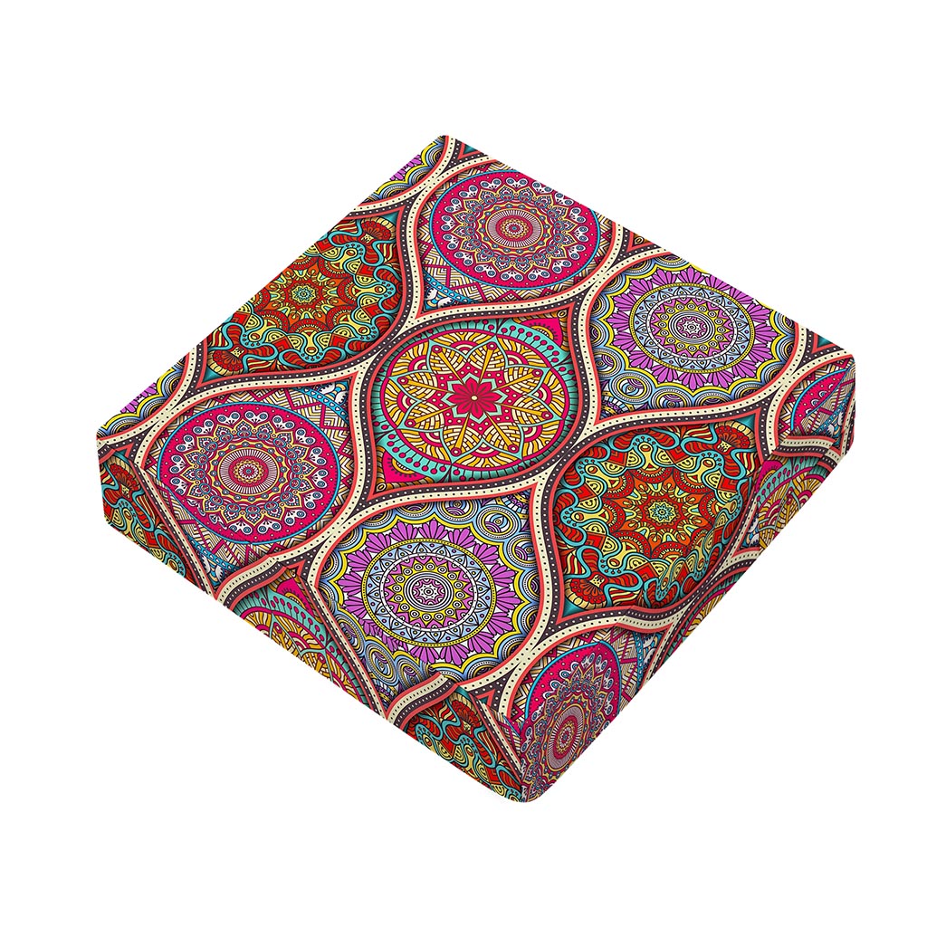 Oval Bohemian Mandala Patchwork Print Outdoor Seat Cushion Cover