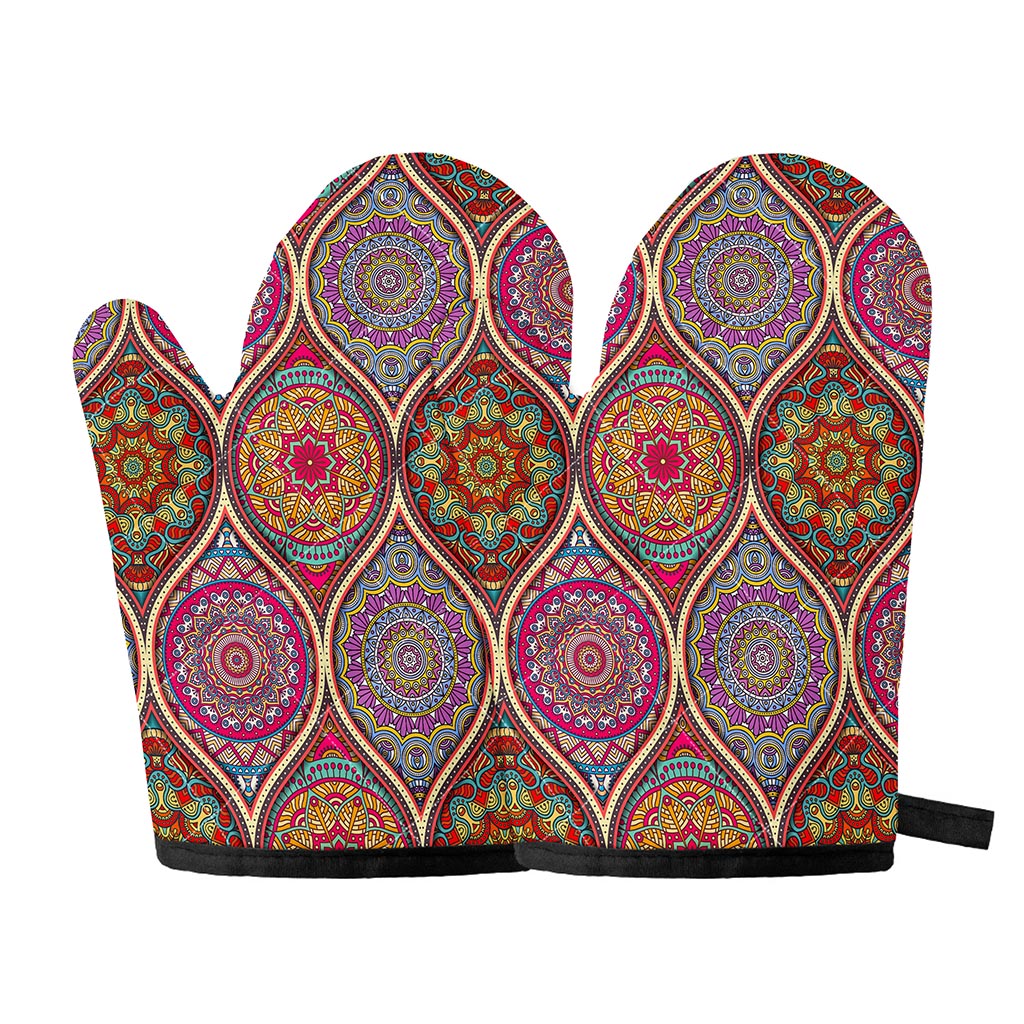 Oval Bohemian Mandala Patchwork Print Oven Mitts