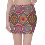 Oval Bohemian Mandala Patchwork Print Pencil Mini Skirt
