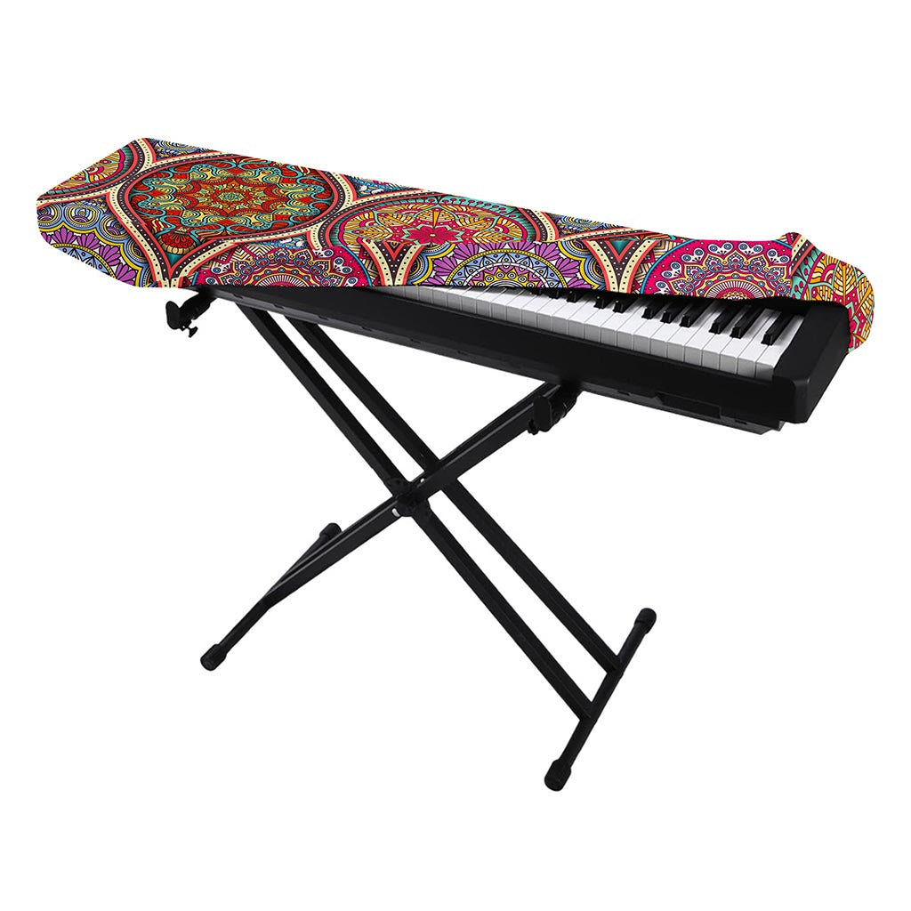 Oval Bohemian Mandala Patchwork Print Piano Keyboard Cover