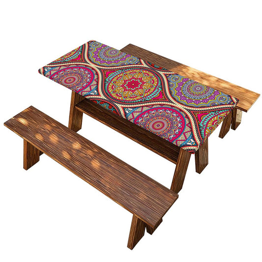 Oval Bohemian Mandala Patchwork Print Picnic Table Cover