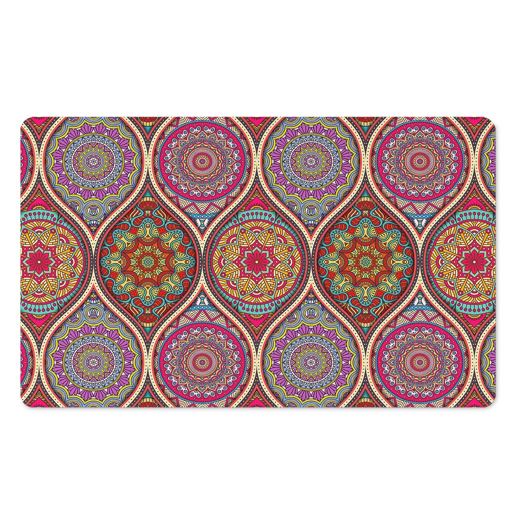 Oval Bohemian Mandala Patchwork Print Polyester Doormat